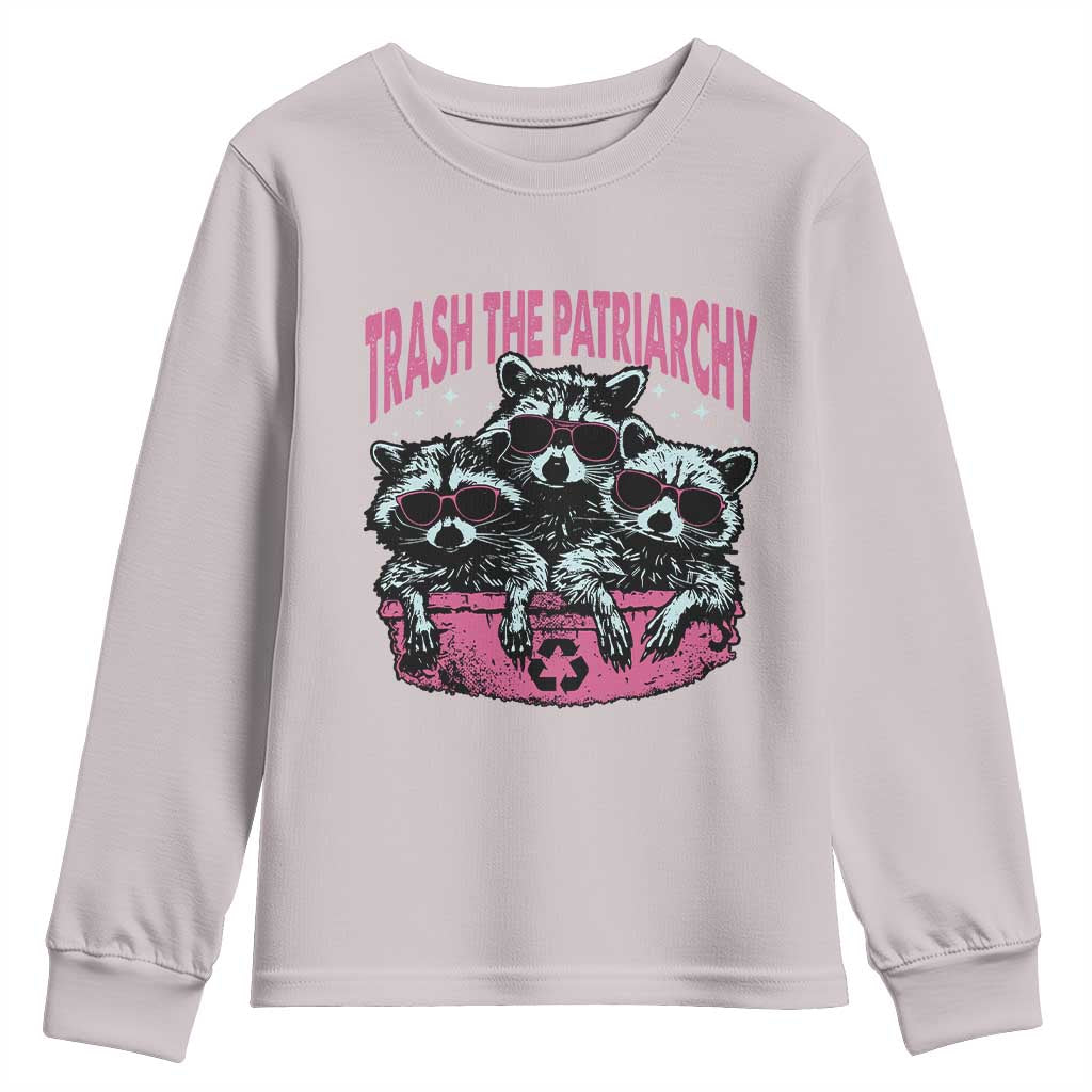 Funny Trash The Patriarchy Youth Sweatshirt Feral Feminist Racoon TS11 Ice Gray Print Your Wear