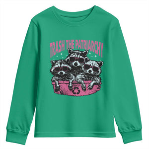 Funny Trash The Patriarchy Youth Sweatshirt Feral Feminist Racoon TS11 Irish Green Print Your Wear