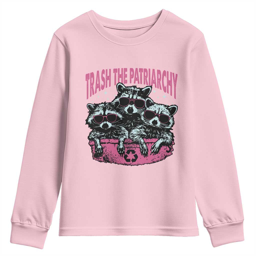 Funny Trash The Patriarchy Youth Sweatshirt Feral Feminist Racoon TS11 Light Pink Print Your Wear
