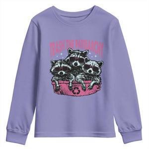 Funny Trash The Patriarchy Youth Sweatshirt Feral Feminist Racoon TS11 Violet Print Your Wear