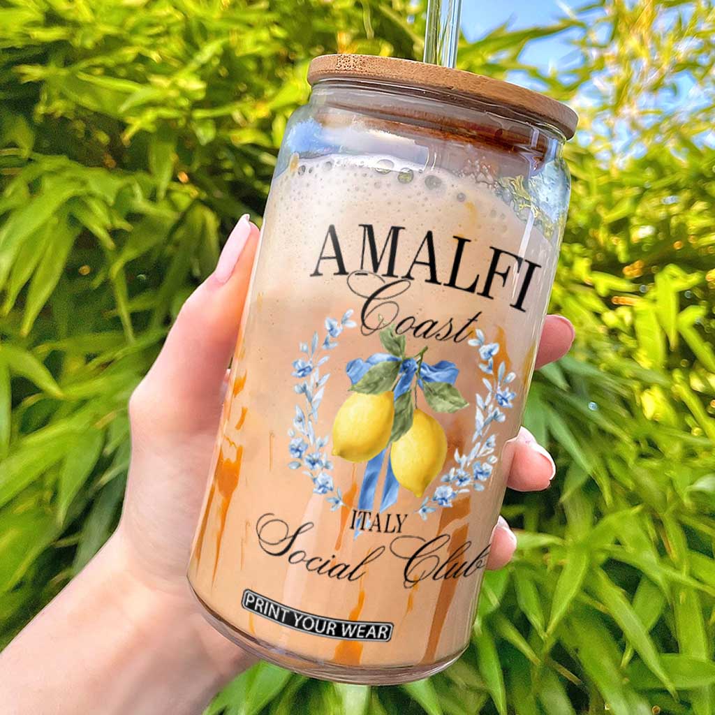 Amalfi Italy Coast Social Club Glass Can Coquette Bow Lemon Travel TS11 White Print Your Wear