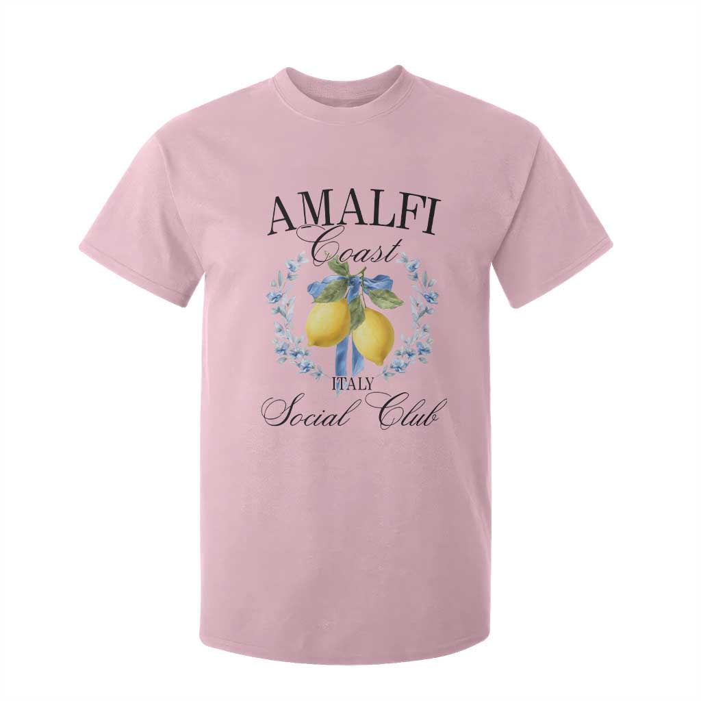Amalfi Italy Coast Social Club T Shirt For Kid Coquette Bow Lemon Travel TS11 Light Pink Print Your Wear