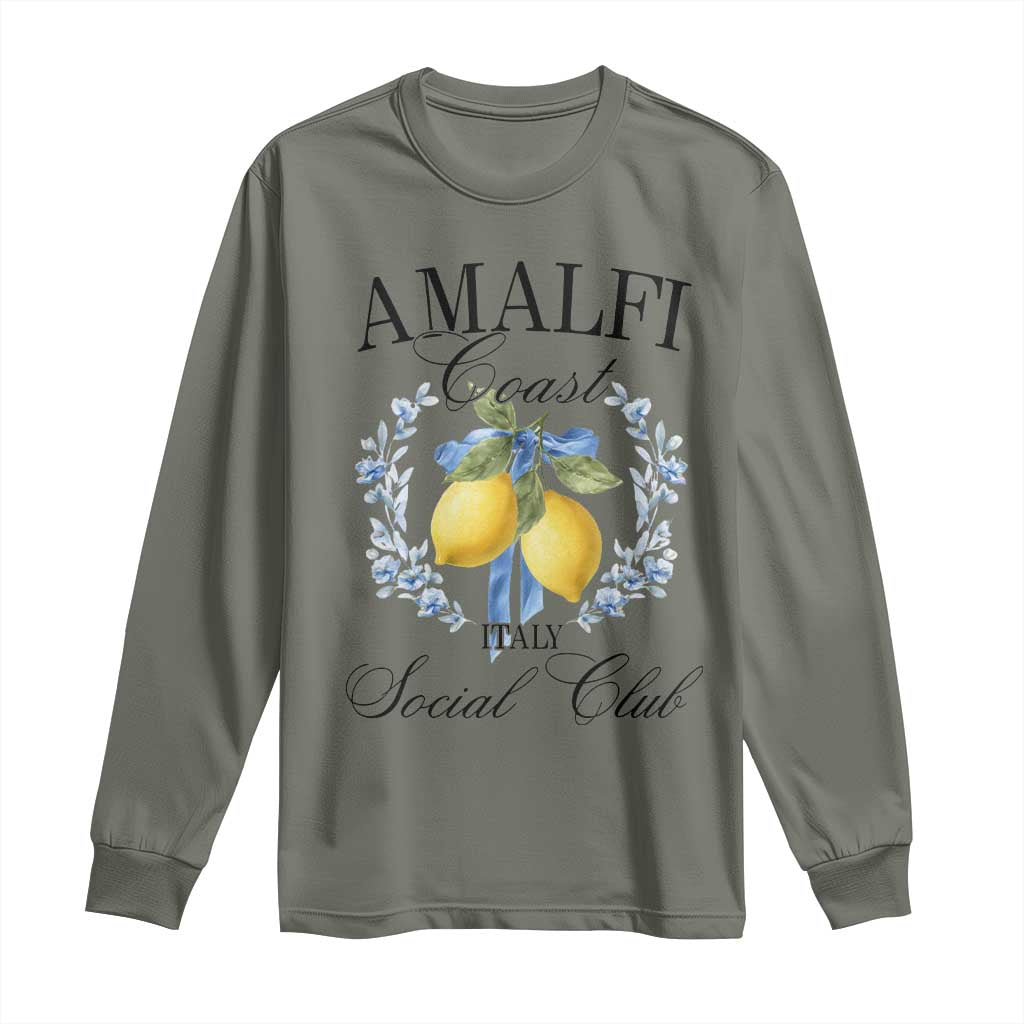 Amalfi Italy Coast Social Club Long Sleeve Shirt Coquette Bow Lemon Travel TS11 Military Green Print Your Wear