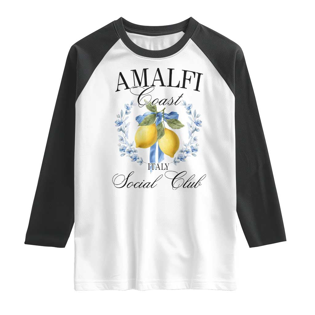Amalfi Italy Coast Social Club Raglan Shirt Coquette Bow Lemon Travel TS11 White Black Print Your Wear