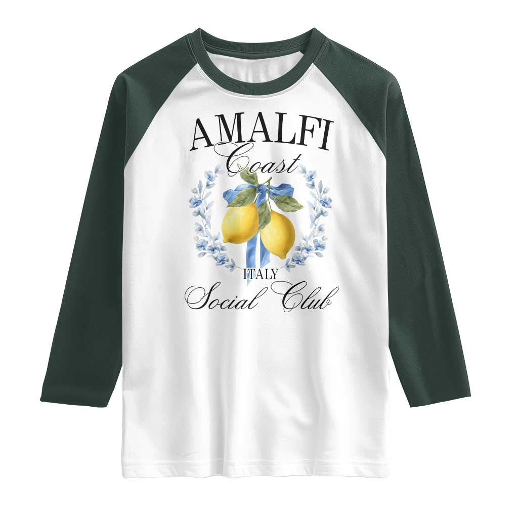 Amalfi Italy Coast Social Club Raglan Shirt Coquette Bow Lemon Travel TS11 White Dark Forest Green Print Your Wear