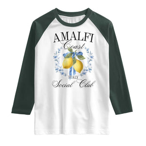 Amalfi Italy Coast Social Club Raglan Shirt Coquette Bow Lemon Travel TS11 White Dark Forest Green Print Your Wear