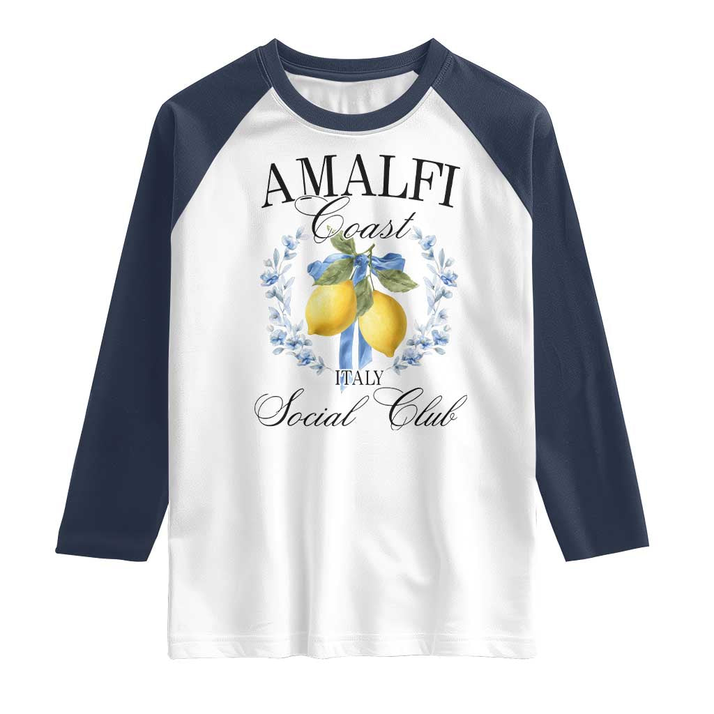 Amalfi Italy Coast Social Club Raglan Shirt Coquette Bow Lemon Travel TS11 White Navy Print Your Wear