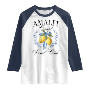 Amalfi Italy Coast Social Club Raglan Shirt Coquette Bow Lemon Travel TS11 White Navy Print Your Wear