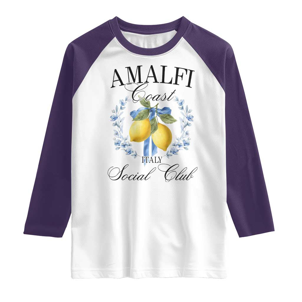 Amalfi Italy Coast Social Club Raglan Shirt Coquette Bow Lemon Travel TS11 White Purple Print Your Wear