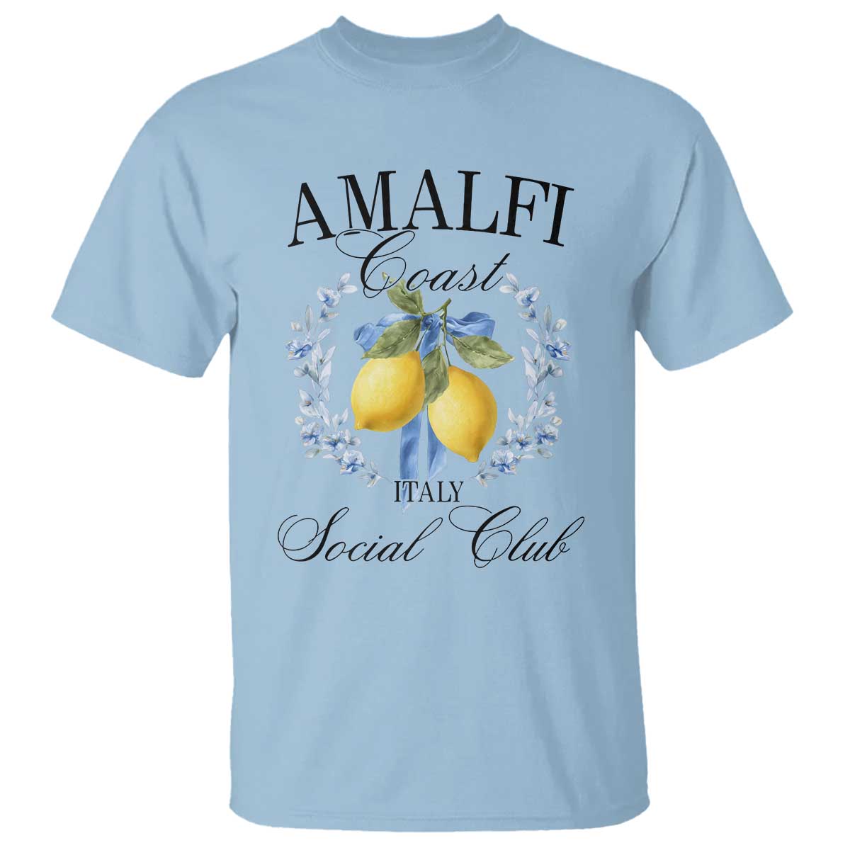 Amalfi Italy Coast Social Club T Shirt Coquette Bow Lemon Travel TS11 Light Blue Print Your Wear