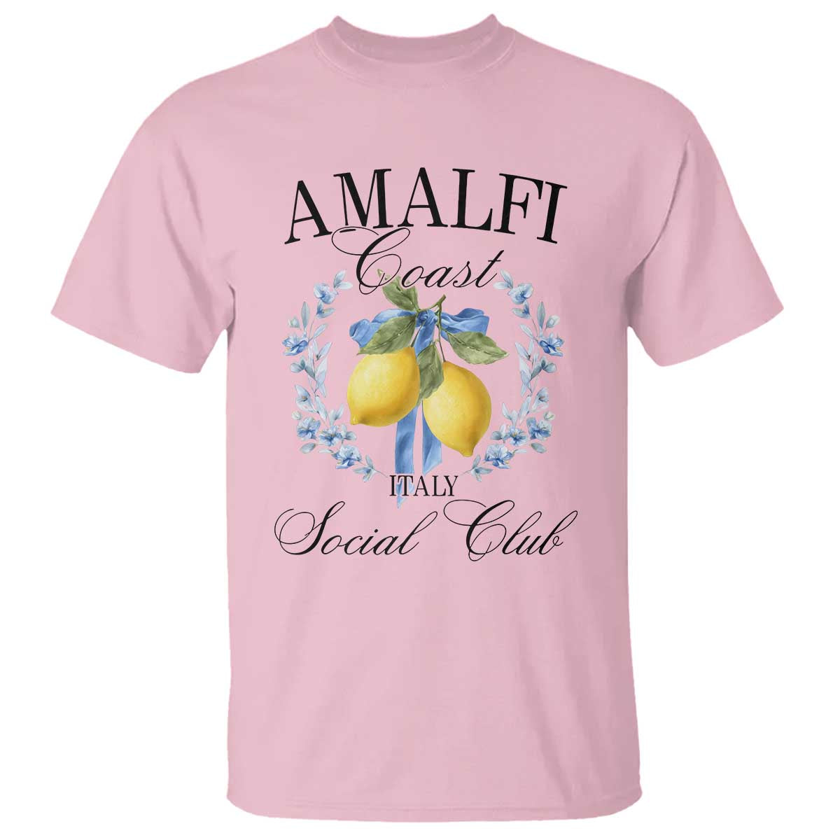 Amalfi Italy Coast Social Club T Shirt Coquette Bow Lemon Travel TS11 Light Pink Print Your Wear