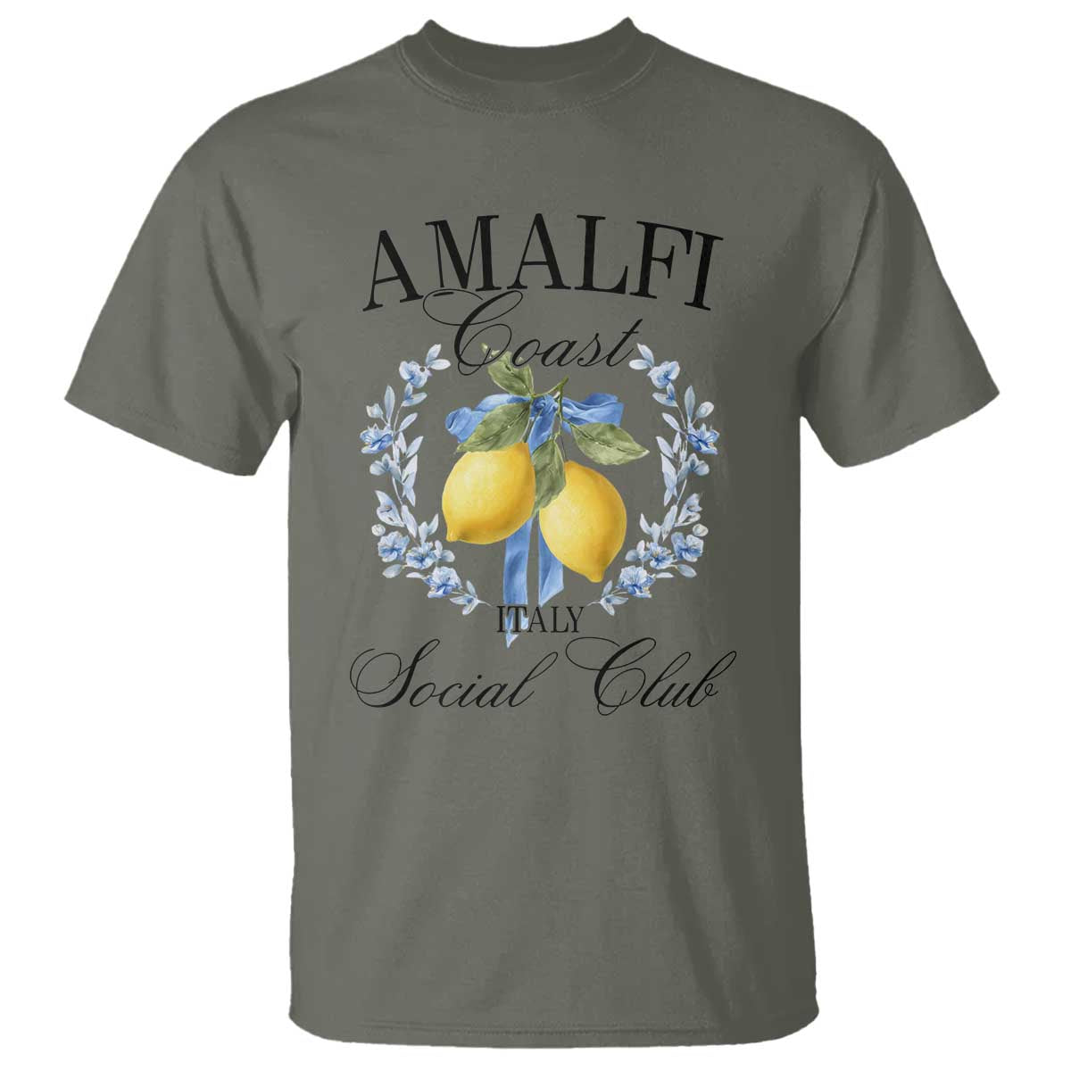 Amalfi Italy Coast Social Club T Shirt Coquette Bow Lemon Travel TS11 Military Green Print Your Wear