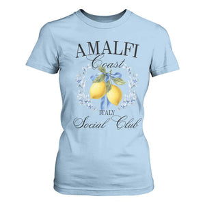 Amalfi Italy Coast Social Club T Shirt For Women Coquette Bow Lemon Travel TS11 Light Blue Print Your Wear