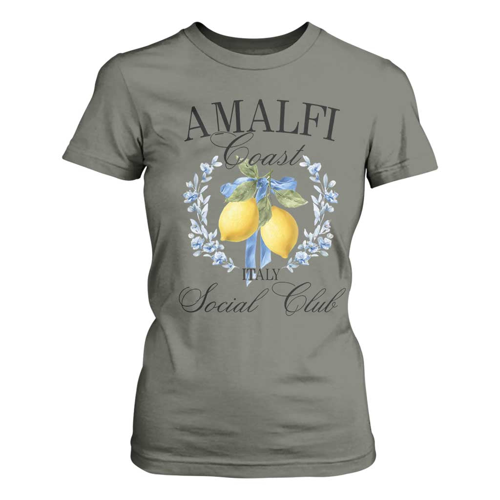 Amalfi Italy Coast Social Club T Shirt For Women Coquette Bow Lemon Travel TS11 Military Green Print Your Wear
