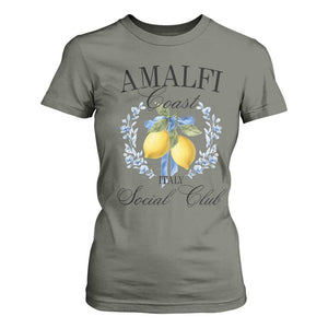 Amalfi Italy Coast Social Club T Shirt For Women Coquette Bow Lemon Travel TS11 Military Green Print Your Wear