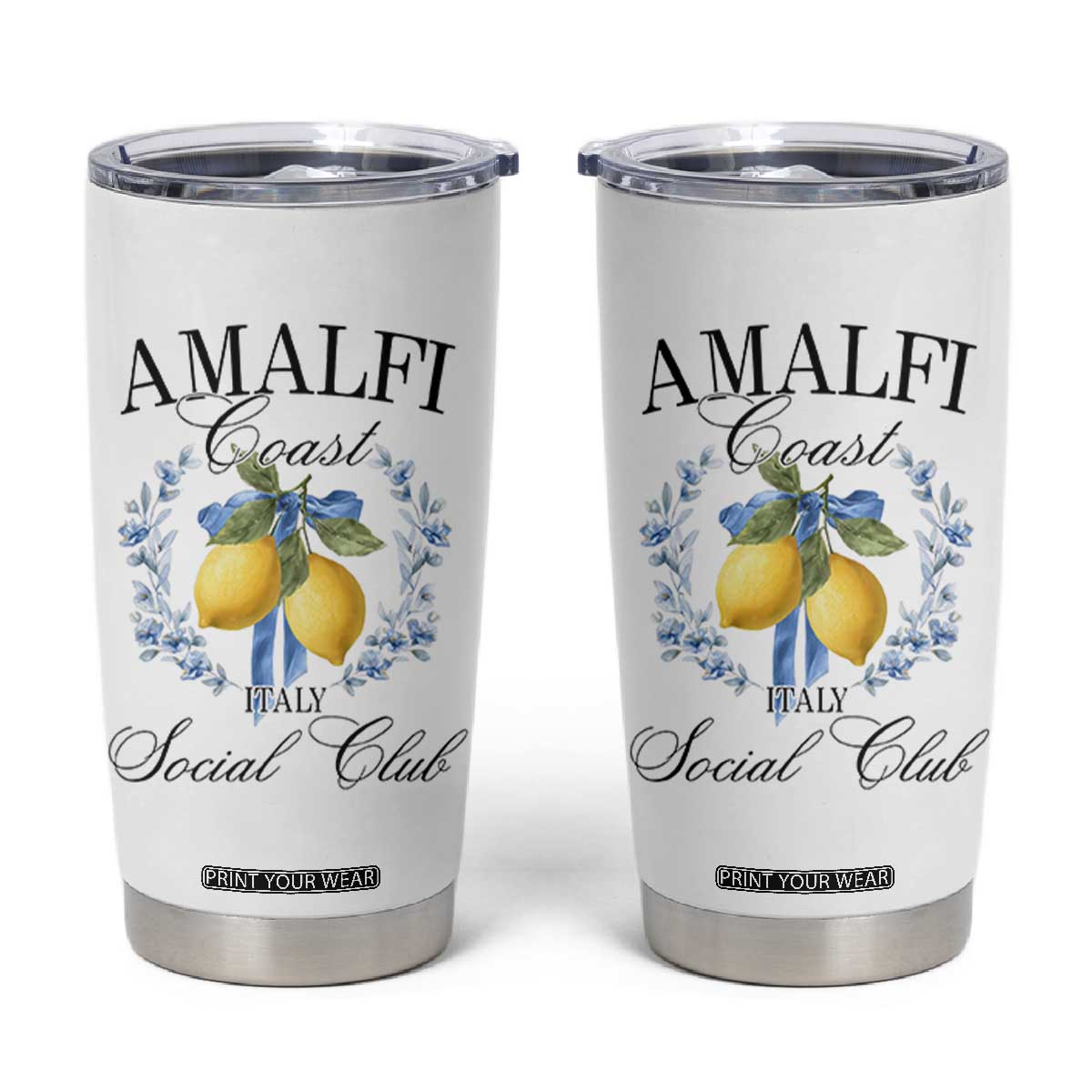 Amalfi Italy Coast Social Club Tumbler Cup Coquette Bow Lemon Travel TS11 White Print Your Wear