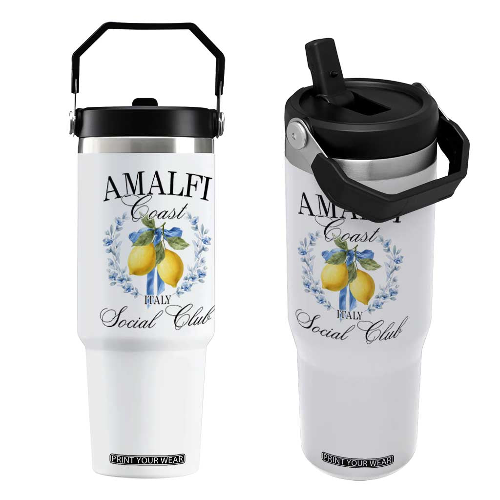 Amalfi Italy Coast Social Club Flip Straw Tumbler Coquette Bow Lemon Travel TS11 One Size: 30 oz White Print Your Wear
