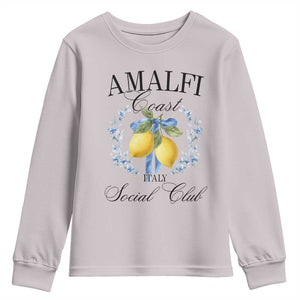 Amalfi Italy Coast Social Club Youth Sweatshirt Coquette Bow Lemon Travel TS11 Ice Gray Print Your Wear
