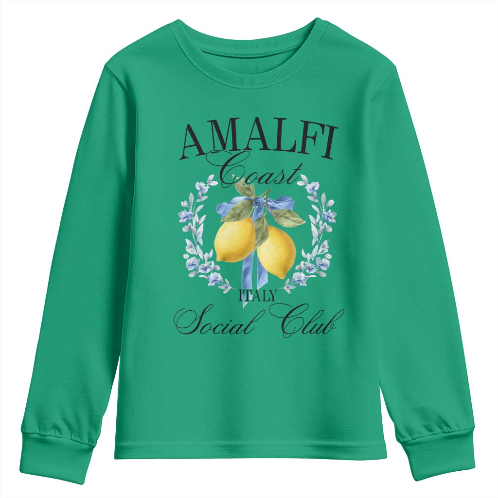 Amalfi Italy Coast Social Club Youth Sweatshirt Coquette Bow Lemon Travel TS11 Irish Green Print Your Wear