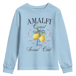 Amalfi Italy Coast Social Club Youth Sweatshirt Coquette Bow Lemon Travel TS11 Light Blue Print Your Wear