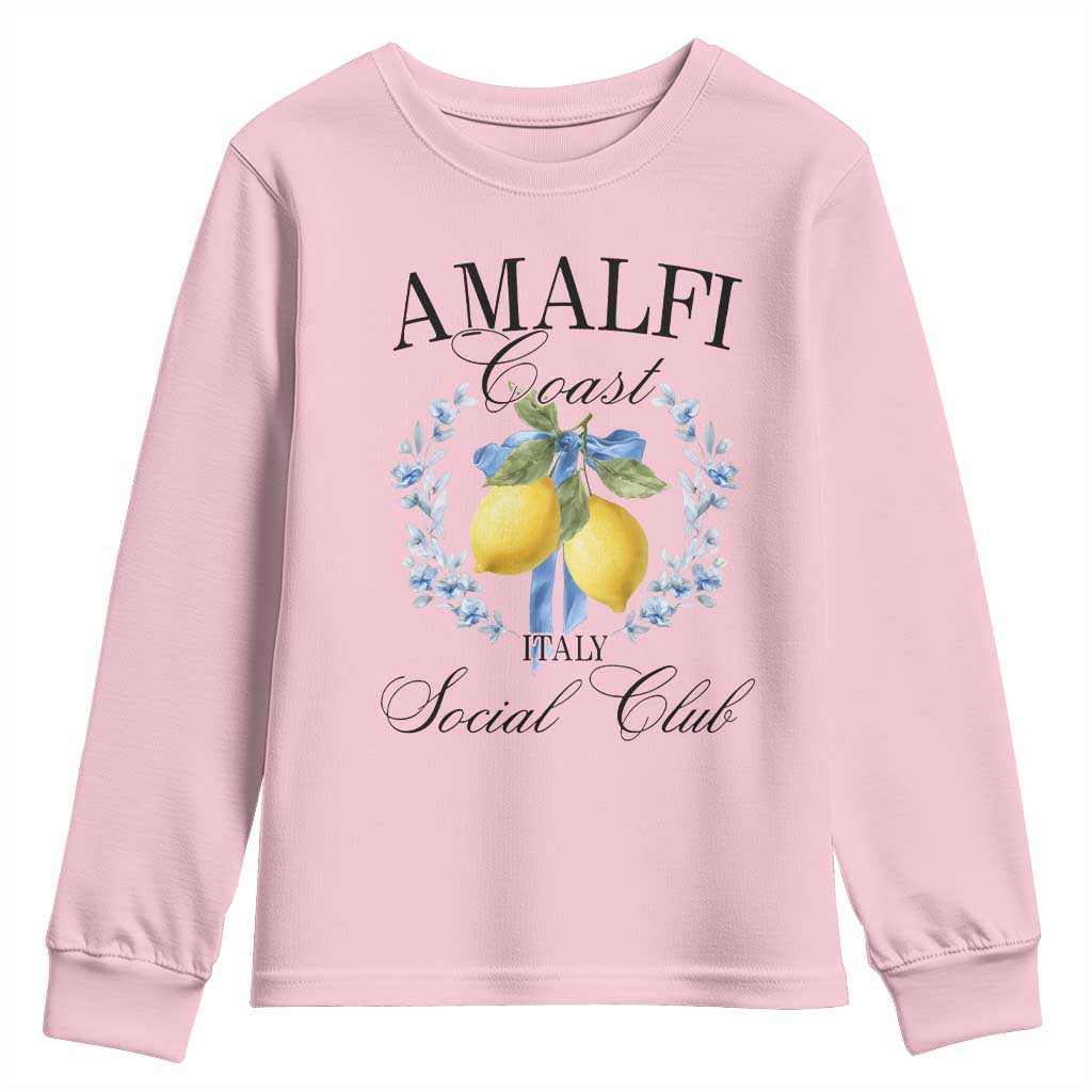 Amalfi Italy Coast Social Club Youth Sweatshirt Coquette Bow Lemon Travel TS11 Light Pink Print Your Wear