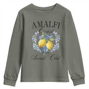Amalfi Italy Coast Social Club Youth Sweatshirt Coquette Bow Lemon Travel TS11 Military Green Print Your Wear