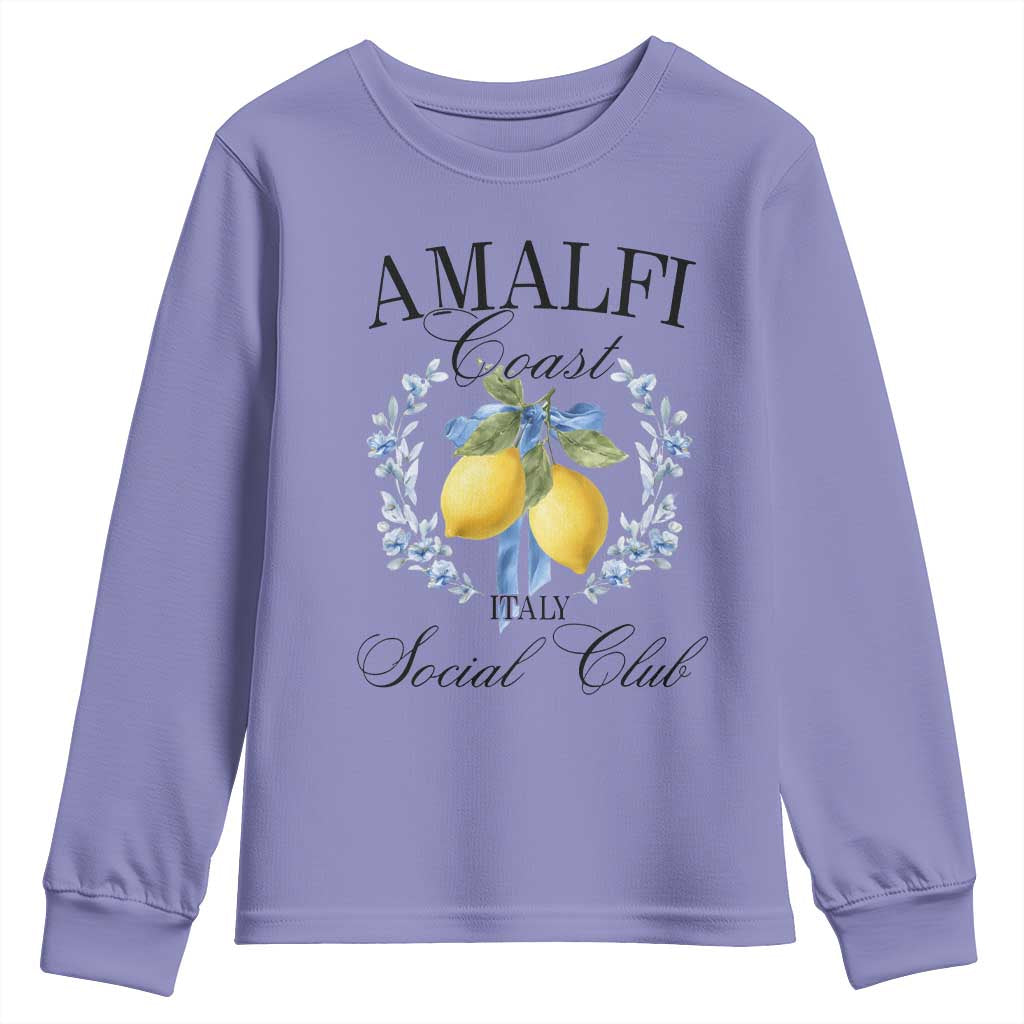 Amalfi Italy Coast Social Club Youth Sweatshirt Coquette Bow Lemon Travel TS11 Violet Print Your Wear