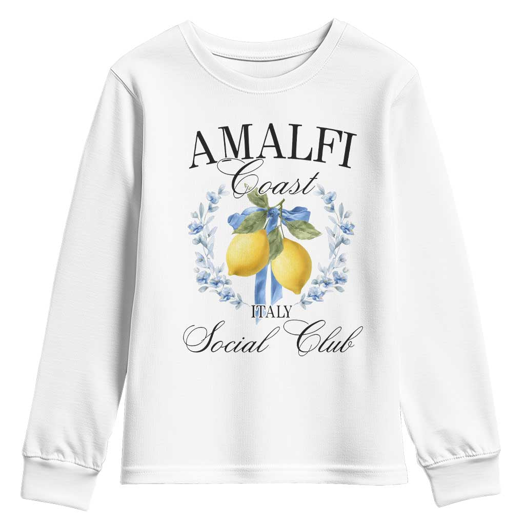 Amalfi Italy Coast Social Club Youth Sweatshirt Coquette Bow Lemon Travel TS11 White Print Your Wear