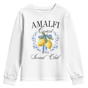 Amalfi Italy Coast Social Club Youth Sweatshirt Coquette Bow Lemon Travel TS11 White Print Your Wear