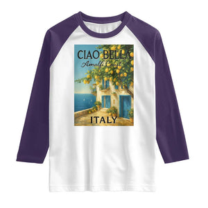 Italian Summer Amalfi Coast Raglan Shirt Ciao Bella Italy Lemon TS11 White Purple Print Your Wear