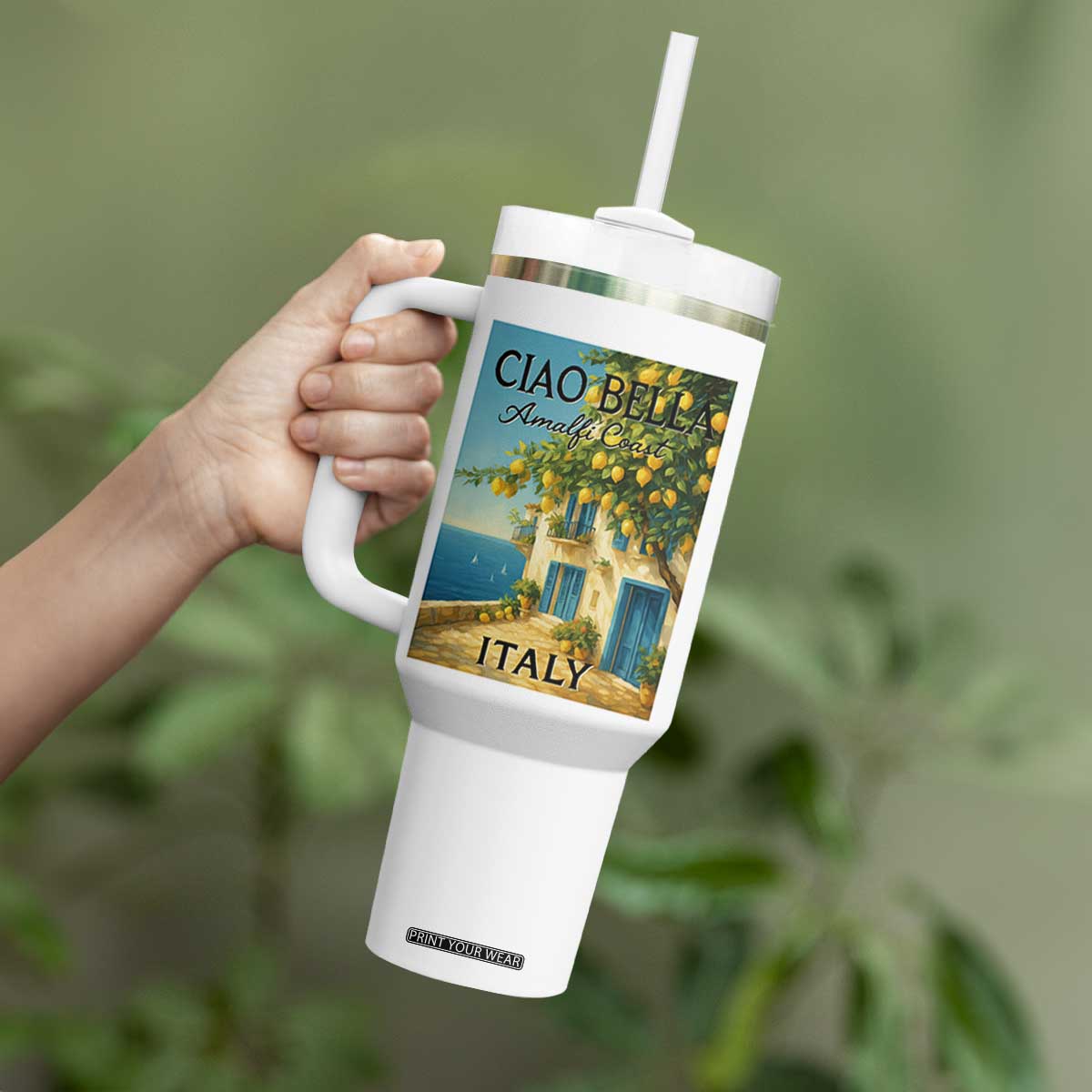 Italian Summer Amalfi Coast Tumbler With Handle Ciao Bella Italy Lemon TS11 Print Your Wear