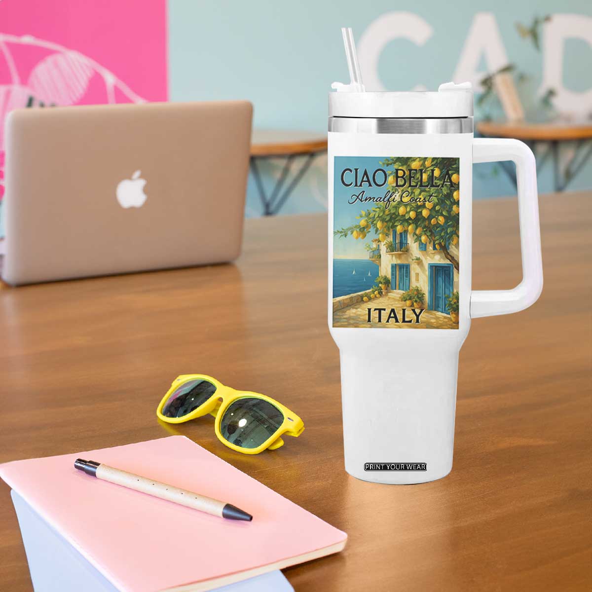 Italian Summer Amalfi Coast Tumbler With Handle Ciao Bella Italy Lemon TS11 Print Your Wear