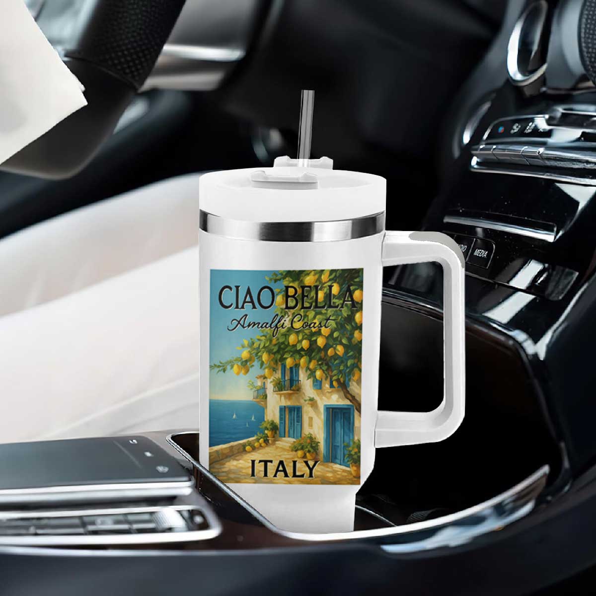 Italian Summer Amalfi Coast Tumbler With Handle Ciao Bella Italy Lemon TS11 Print Your Wear
