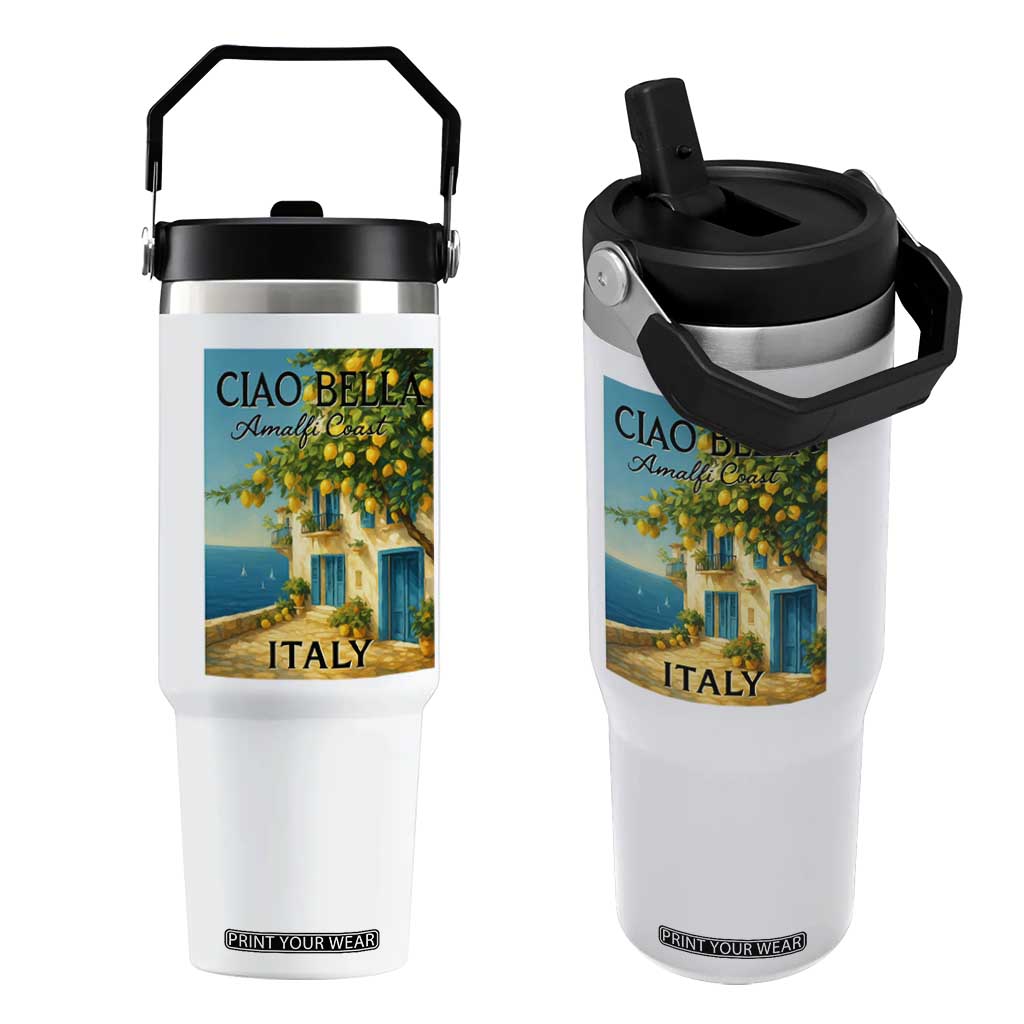 Italian Summer Amalfi Coast Flip Straw Tumbler Ciao Bella Italy Lemon TS11 One Size: 30 oz White Print Your Wear