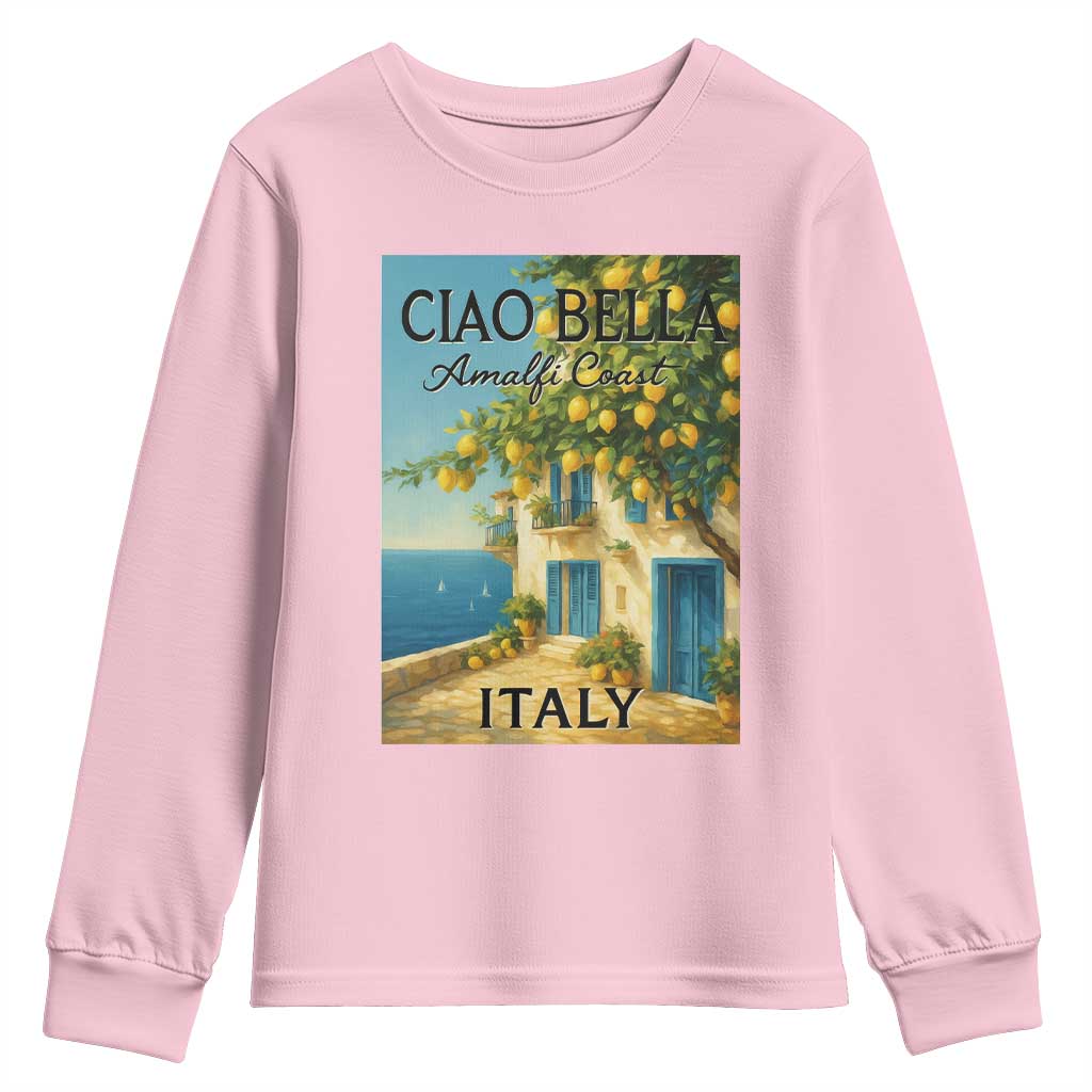 Italian Summer Amalfi Coast Youth Sweatshirt Ciao Bella Italy Lemon TS11 Light Pink Print Your Wear