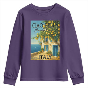 Italian Summer Amalfi Coast Youth Sweatshirt Ciao Bella Italy Lemon TS11 Purple Print Your Wear