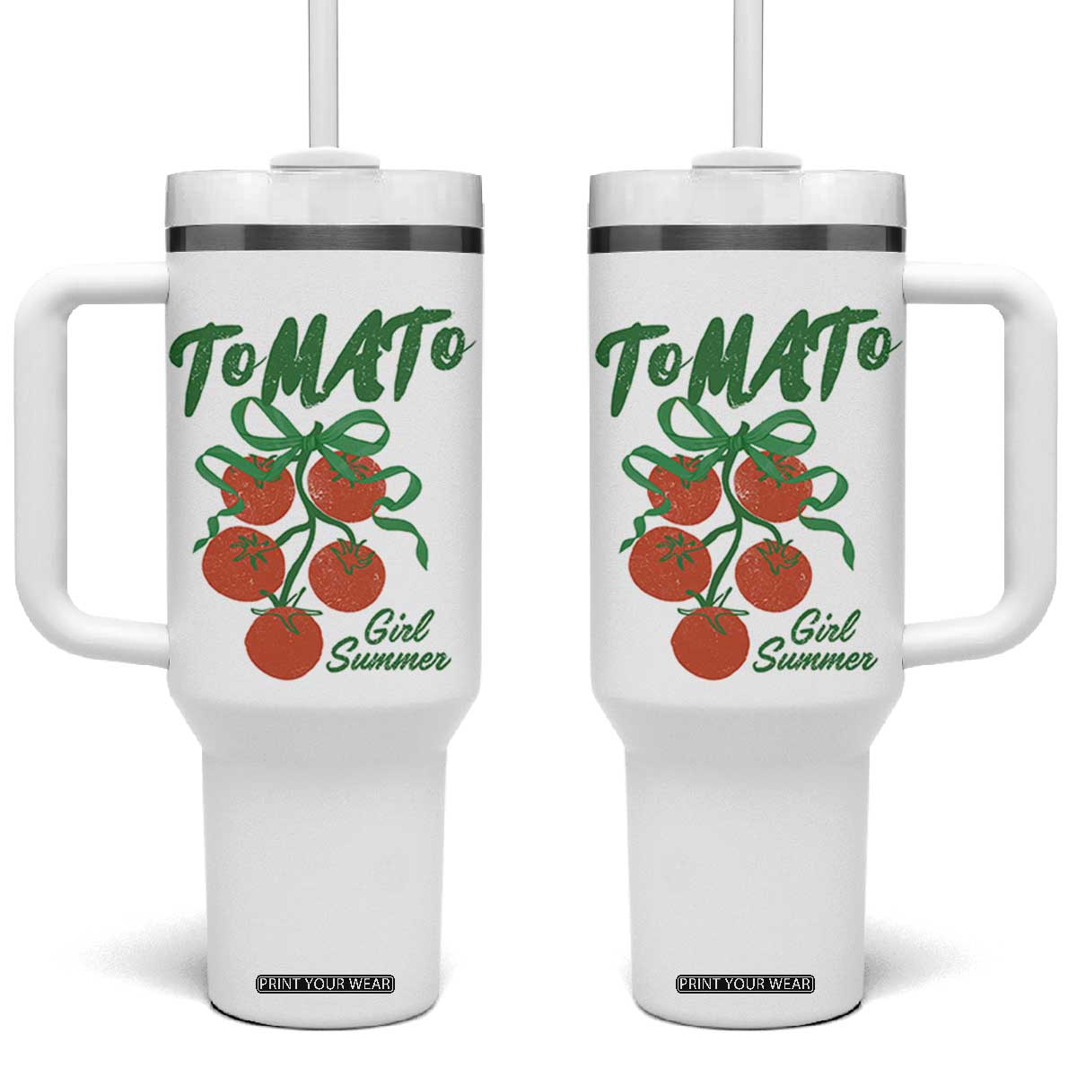 Funny Tomato Girl Summer Tumbler With Handle Tomato Fresh Fruit Cottagecore Aesthetic TS11 One Size: 40 oz White Print Your Wear