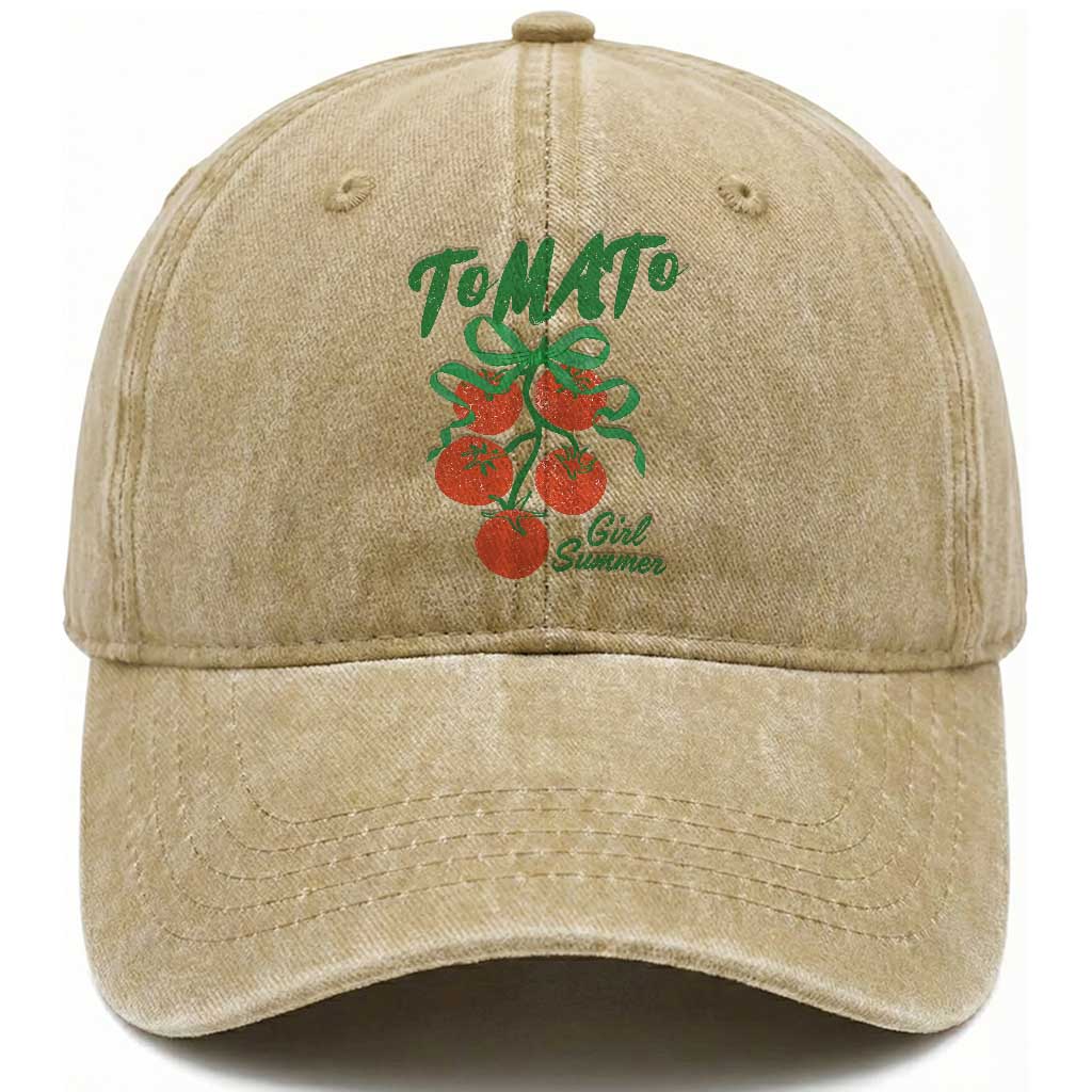 Funny Tomato Girl Summer Washed Cotton Baseball Cap Tomato Fresh Fruit Cottagecore Aesthetic TS11 Print Your Wear