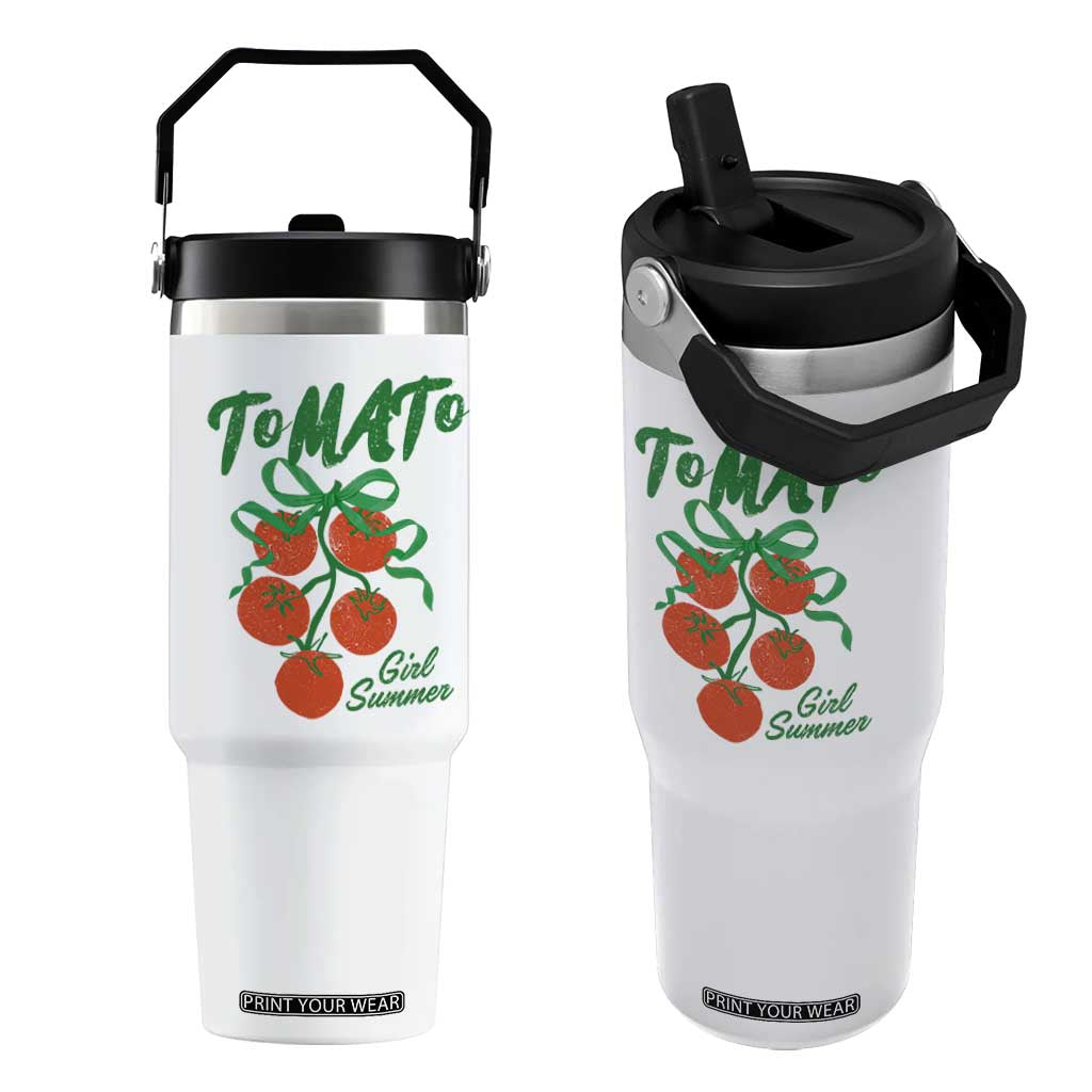 Funny Tomato Girl Summer Flip Straw Tumbler Tomato Fresh Fruit Cottagecore Aesthetic TS11 One Size: 30 oz White Print Your Wear