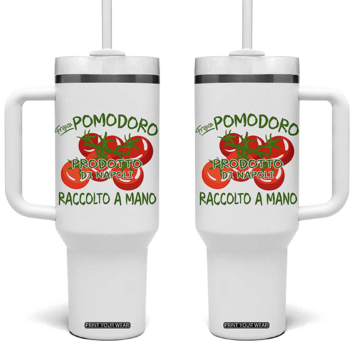 Italian Tomato Tumbler With Handle Fresco Pomodoro Prodotto Di Napoli Cottagecore Aesthetic TS11 One Size: 40 oz White Print Your Wear