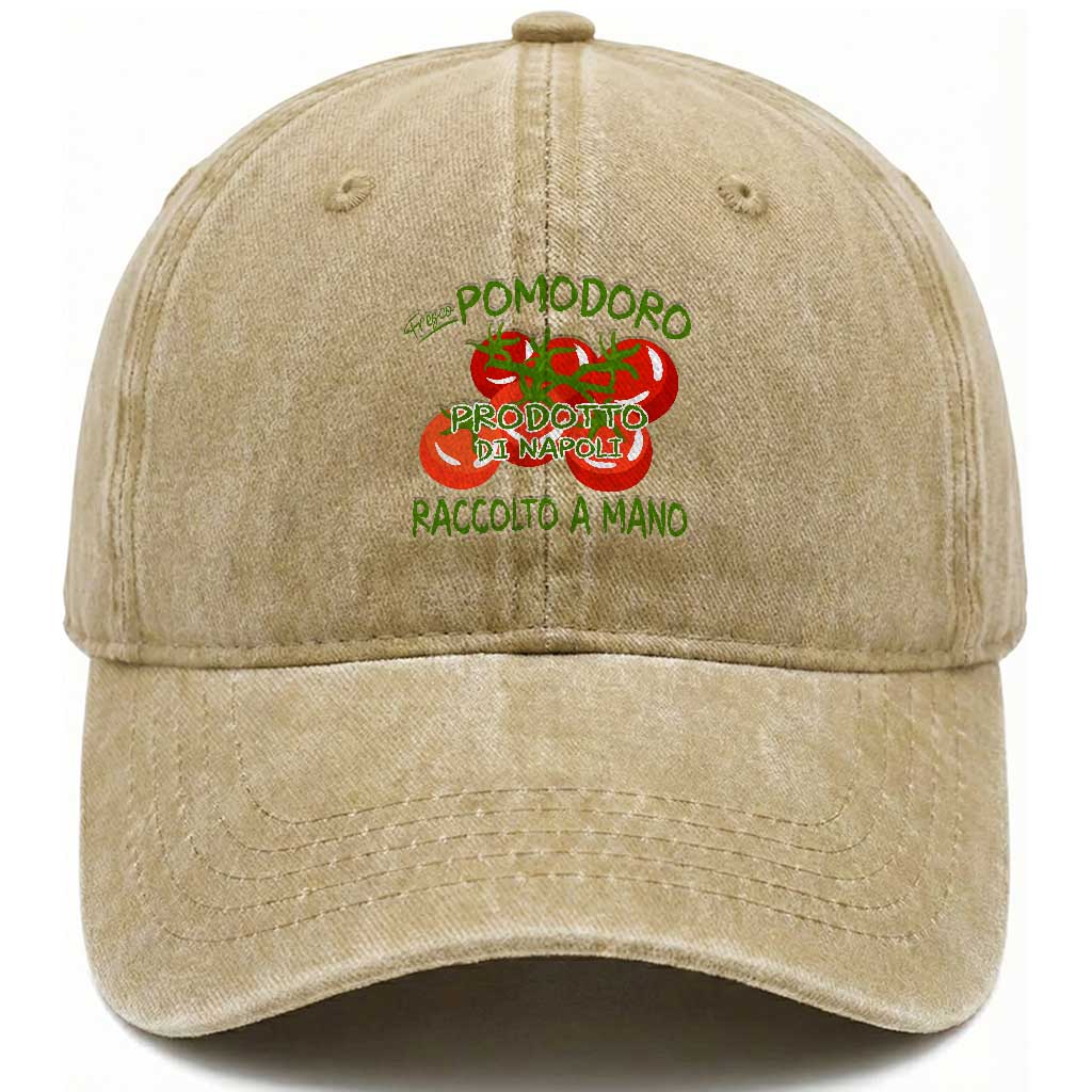 Italian Tomato Washed Cotton Baseball Cap Fresco Pomodoro Prodotto Di Napoli Cottagecore Aesthetic TS11 Print Your Wear