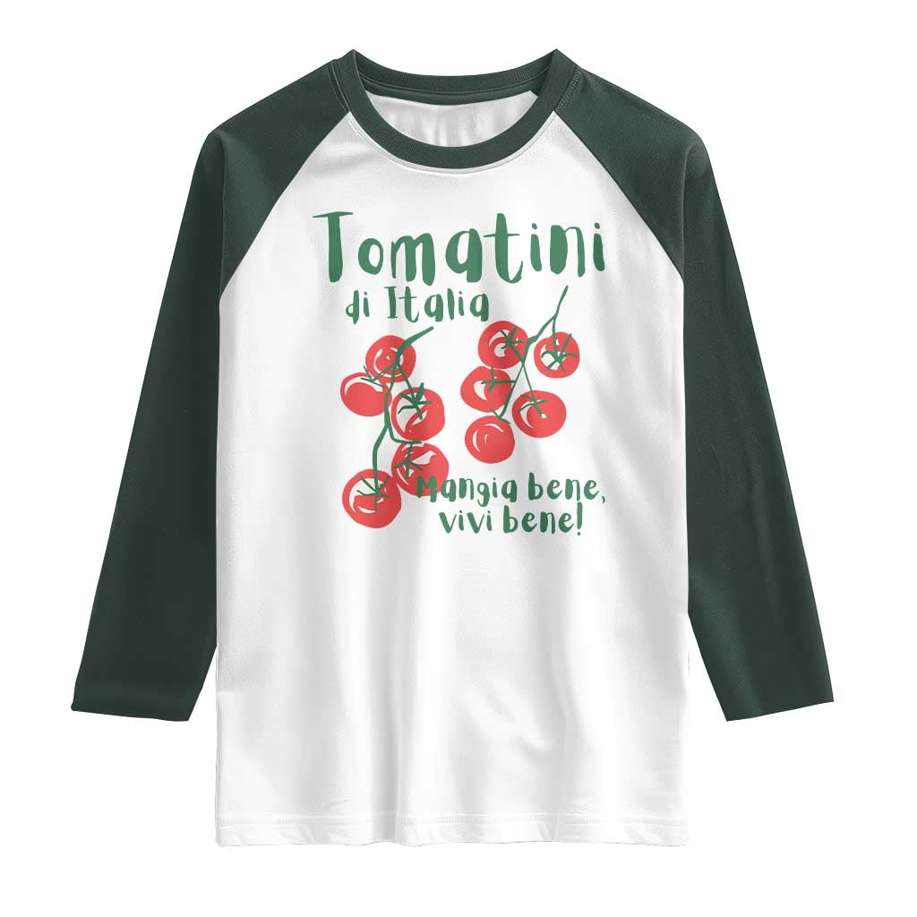 Italian Tomato Raglan Shirt Tomatini Di Italia Vegetable Garden Lover TS11 White Dark Forest Green Print Your Wear