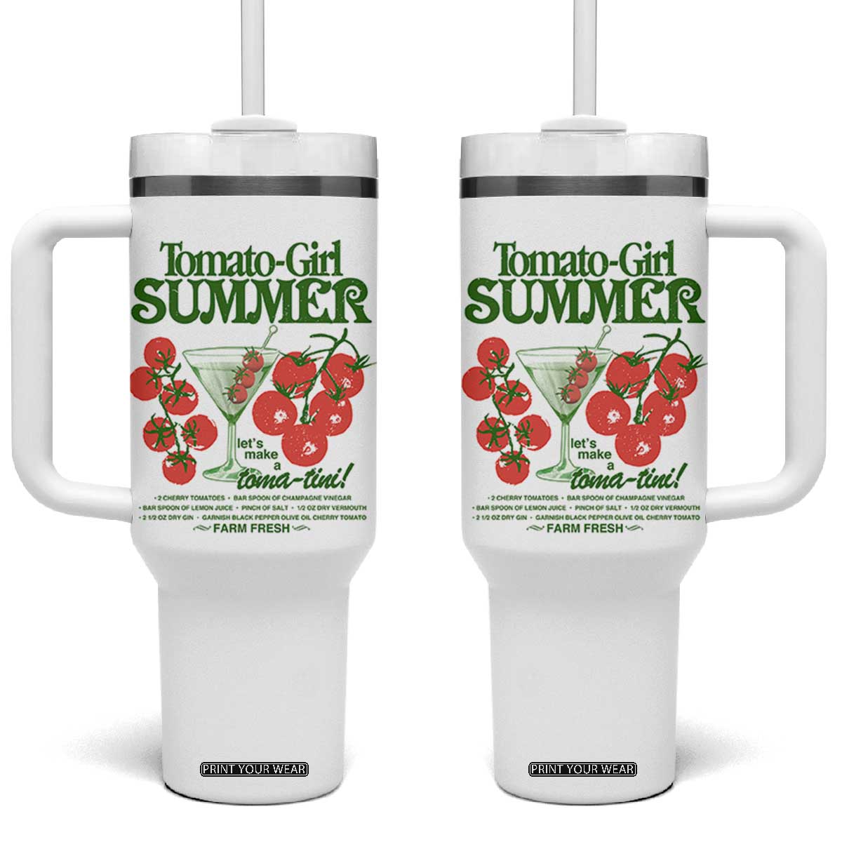 Tomato Girl Summer Tumbler With Handle Lets Make A Tomatini Italian Summer Cottagecore Aesthetic TS11 One Size: 40 oz White Print Your Wear