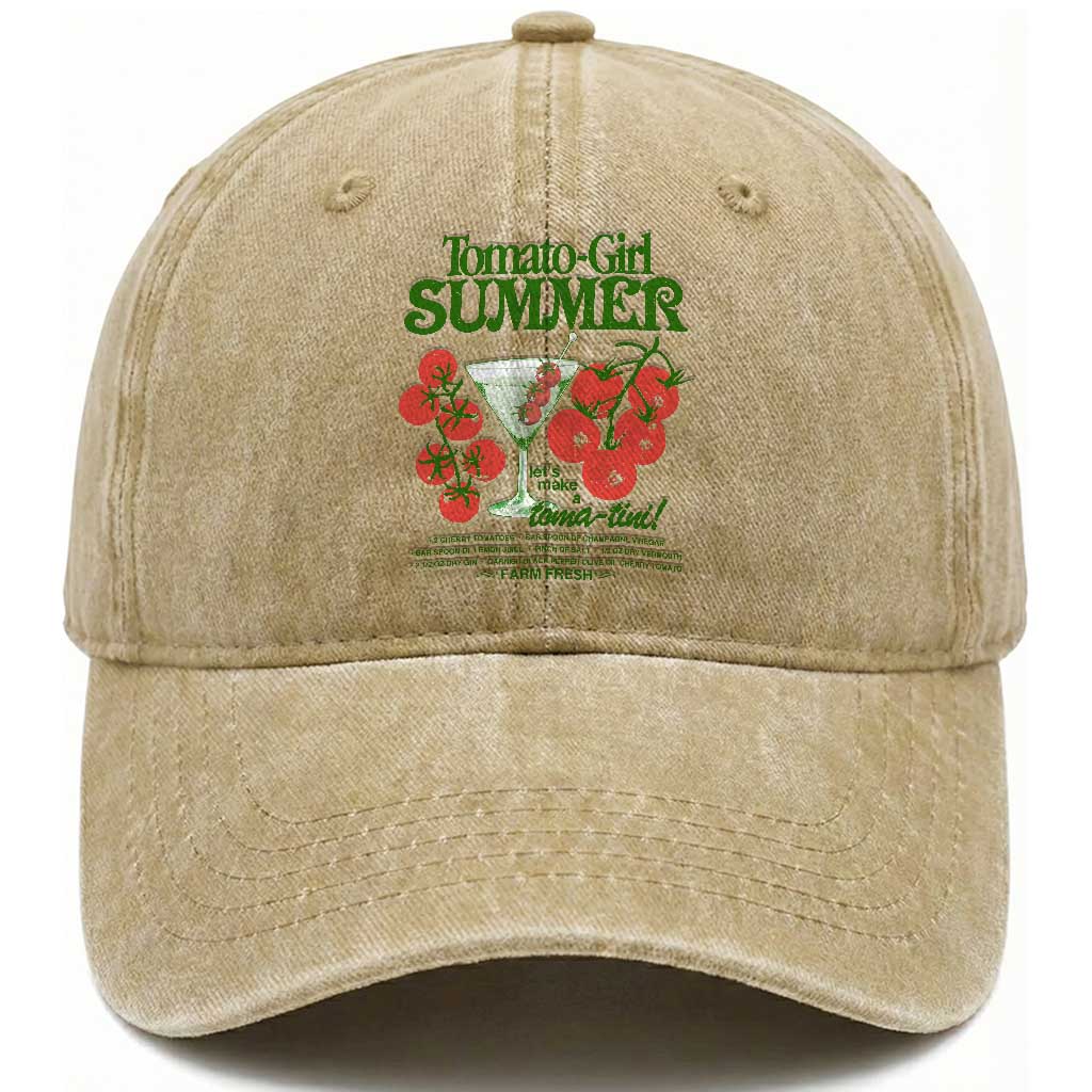 Tomato Girl Summer Washed Cotton Baseball Cap Lets Make A Tomatini Italian Summer Cottagecore Aesthetic TS11 Print Your Wear