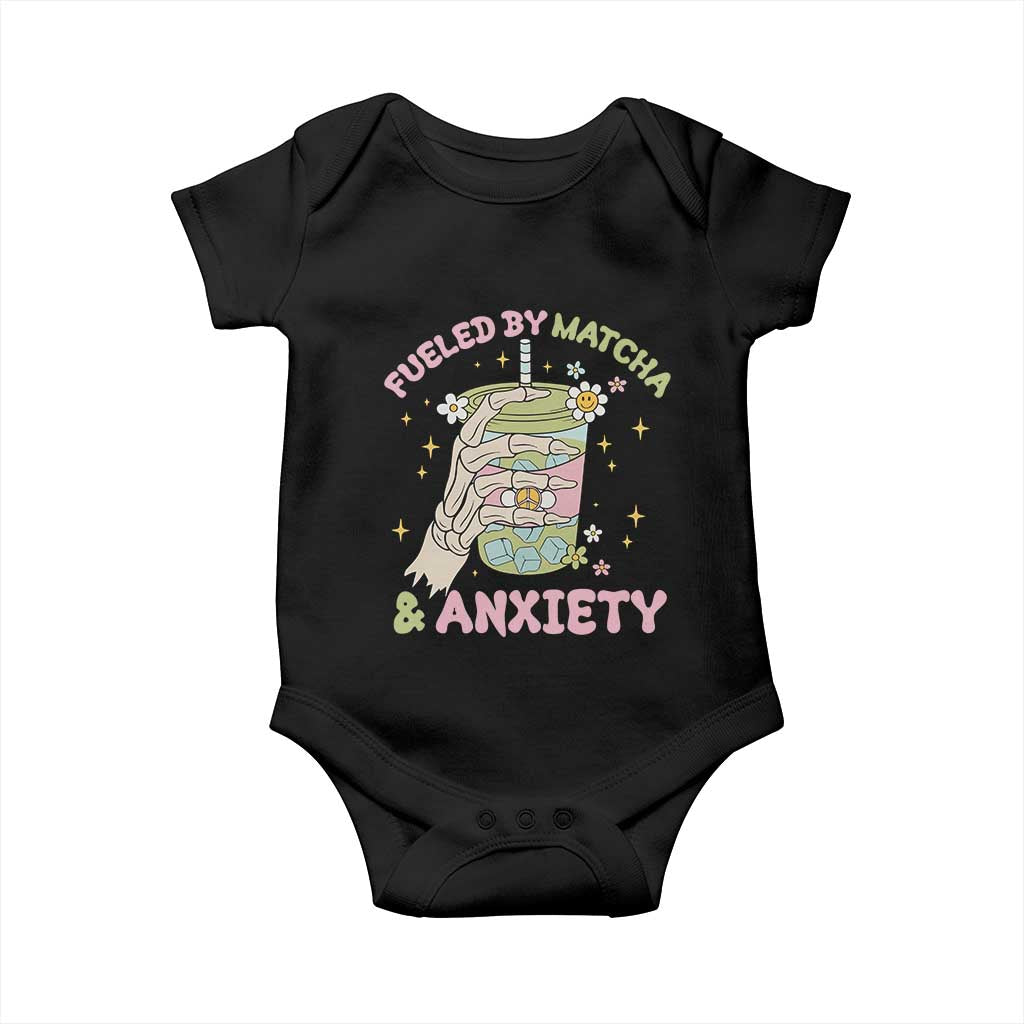 Funny Fueled By Matcha And Anxiety Baby Onesie Matcha Lover TS11 Black Print Your Wear