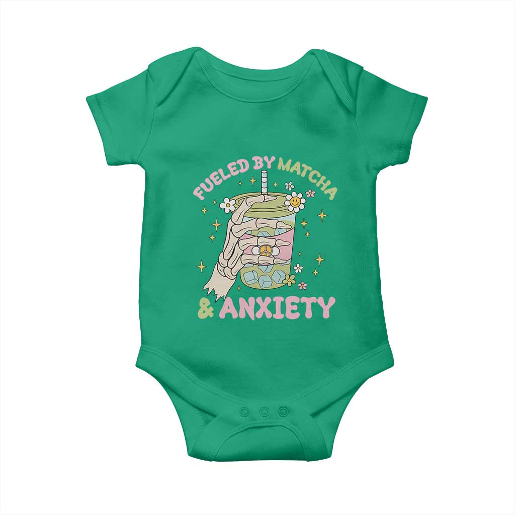 Funny Fueled By Matcha And Anxiety Baby Onesie Matcha Lover TS11 Irish Green Print Your Wear