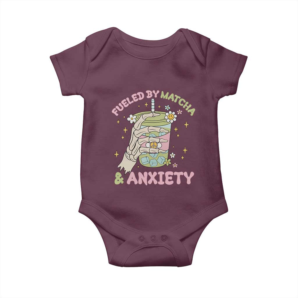 Funny Fueled By Matcha And Anxiety Baby Onesie Matcha Lover TS11 Maroon Print Your Wear