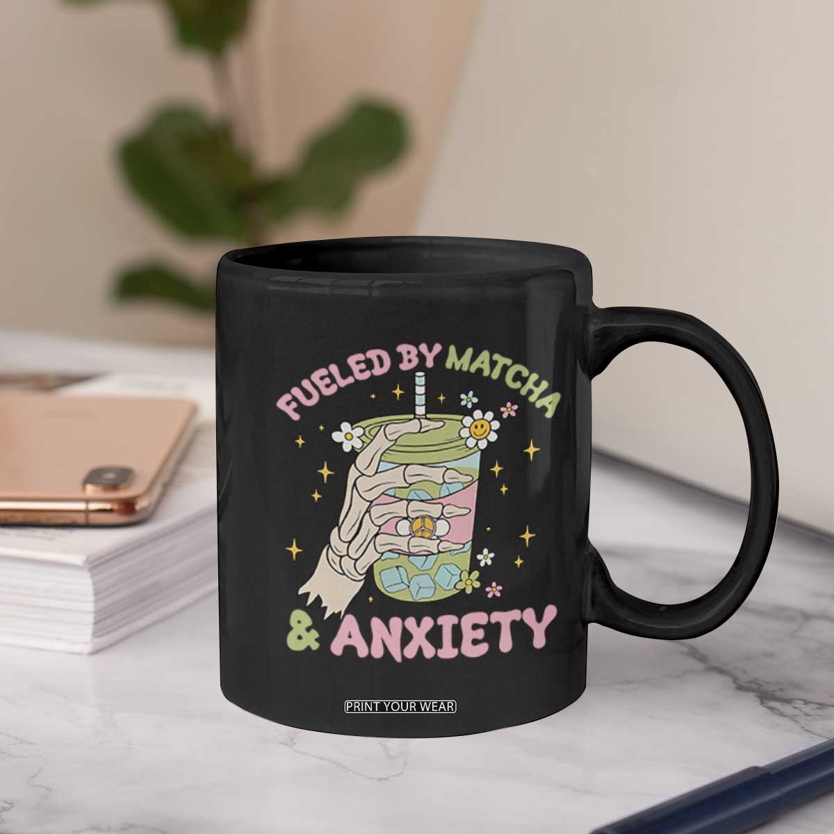 Funny Fueled By Matcha And Anxiety Coffee Mug Matcha Lover TS11 Print Your Wear