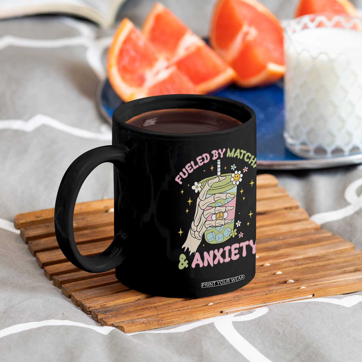 Funny Fueled By Matcha And Anxiety Coffee Mug Matcha Lover TS11 Print Your Wear