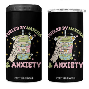 Funny Fueled By Matcha And Anxiety 4 in 1 Can Cooler Tumbler Matcha Lover TS11 One Size: 16 oz Black Print Your Wear